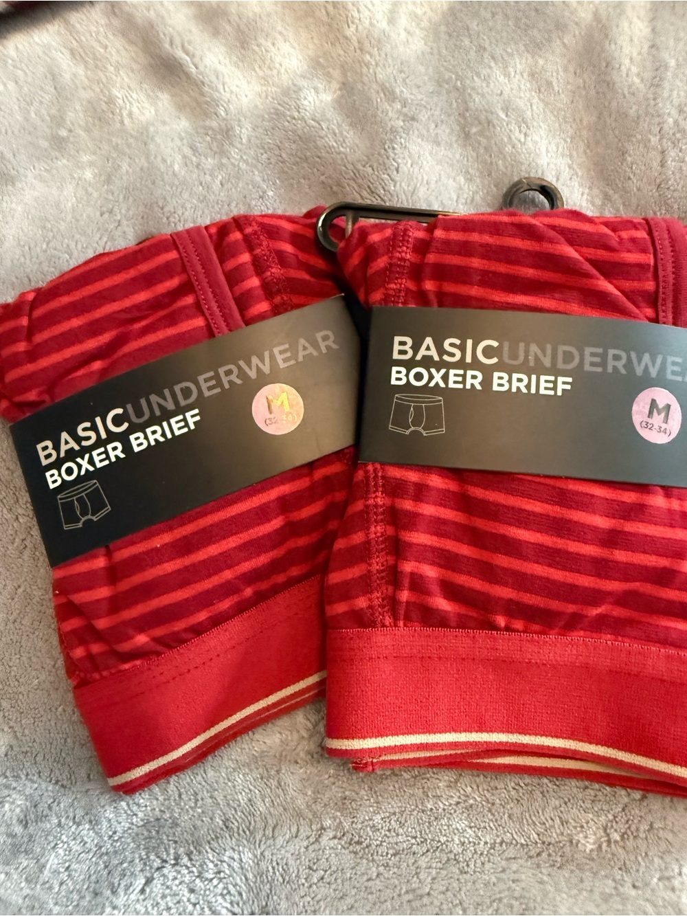 Basic Underwear Men's Red Striped Boxer Briefs - Medium